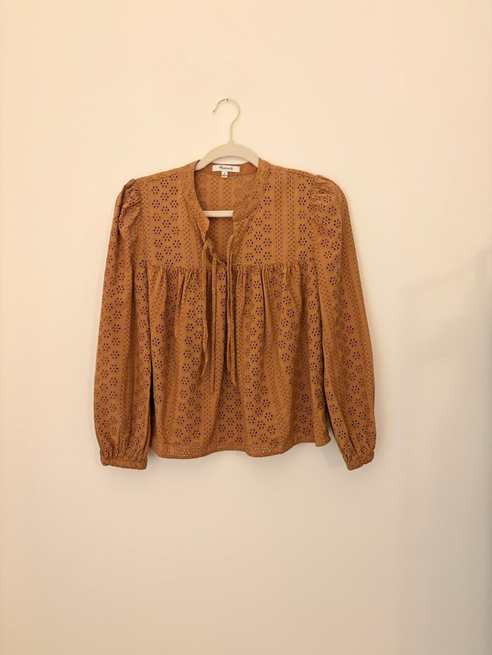 Madewell 3/4 Length Sleeve Eyelet Shirt Brown Women’s Size M 100% Cotton Boho